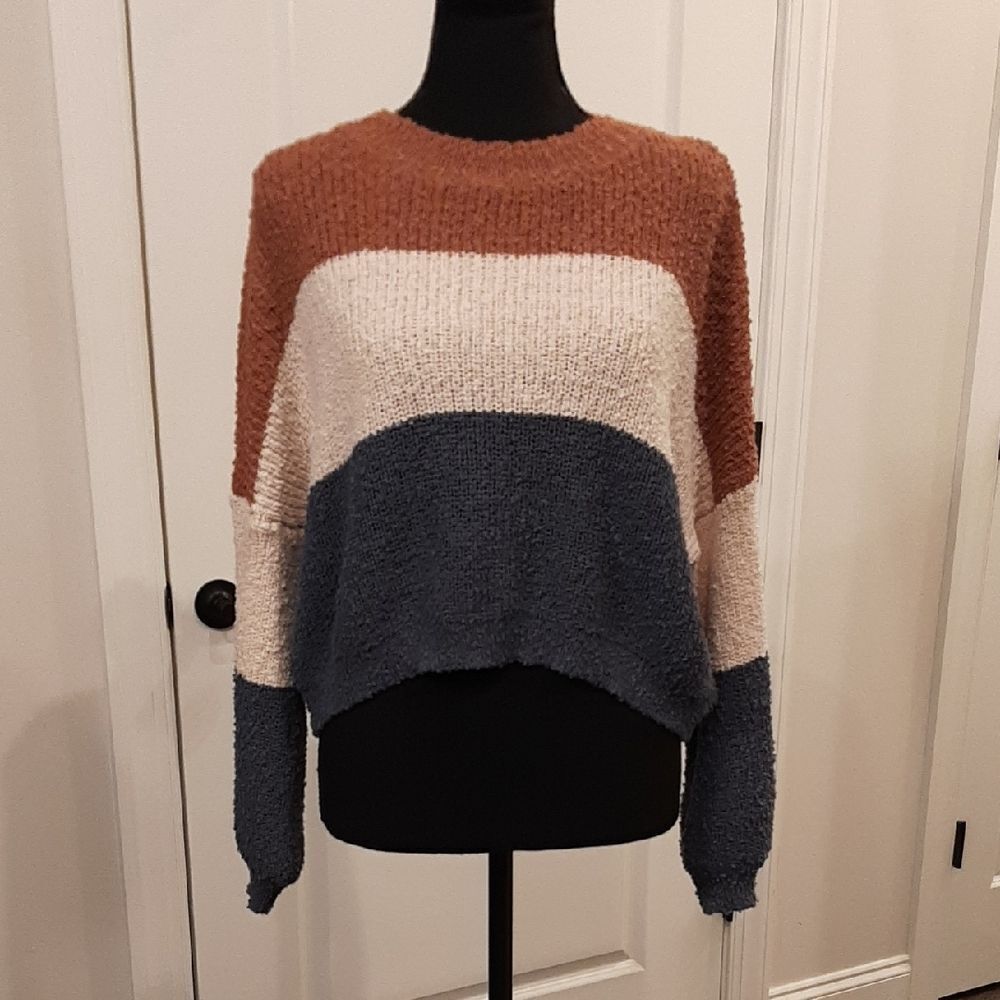Debut Women's Colorblock Sweater - Brown, Cream, and Blue